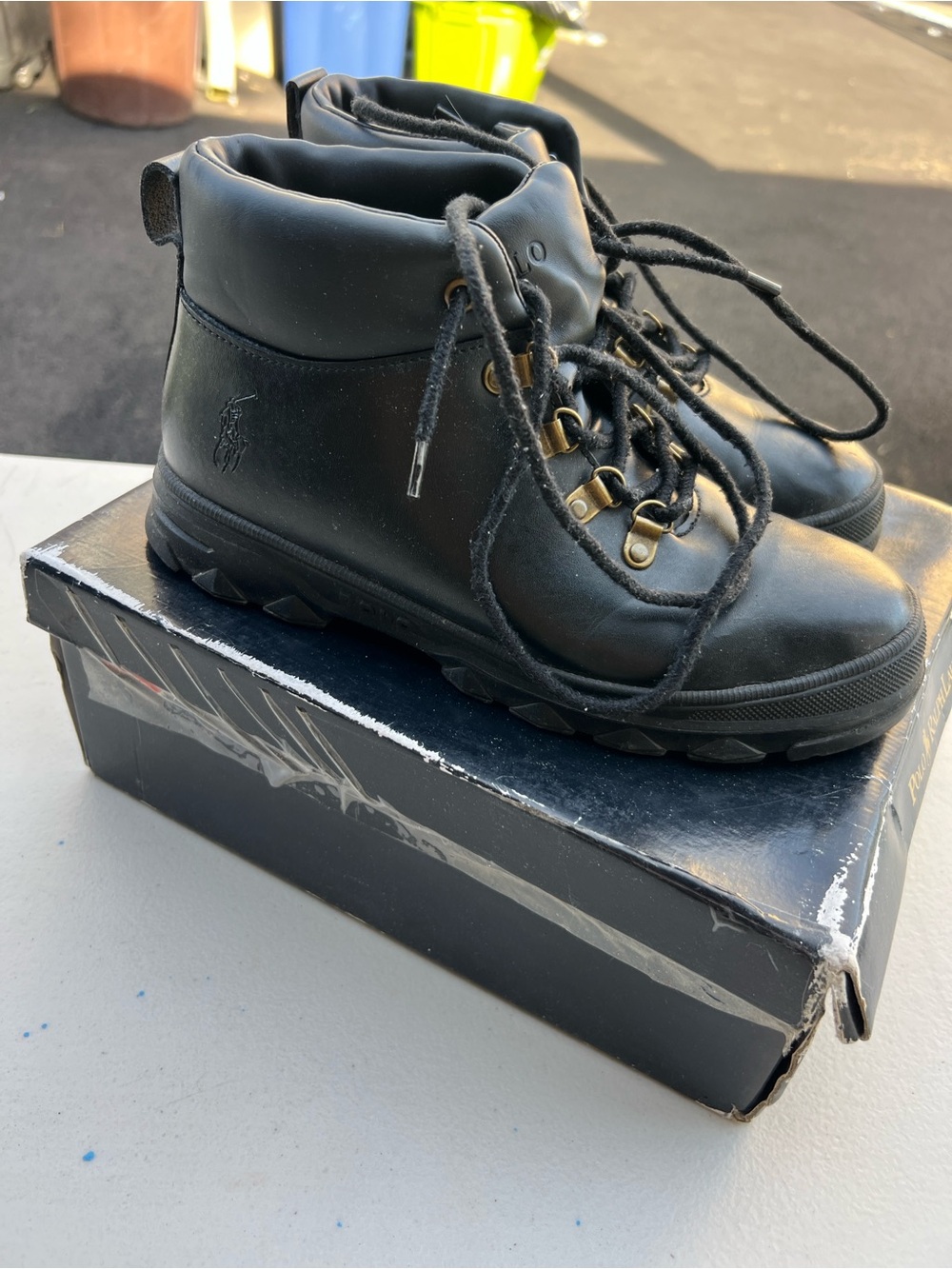Ralph Lauren Black Leather Lace-Up Boots